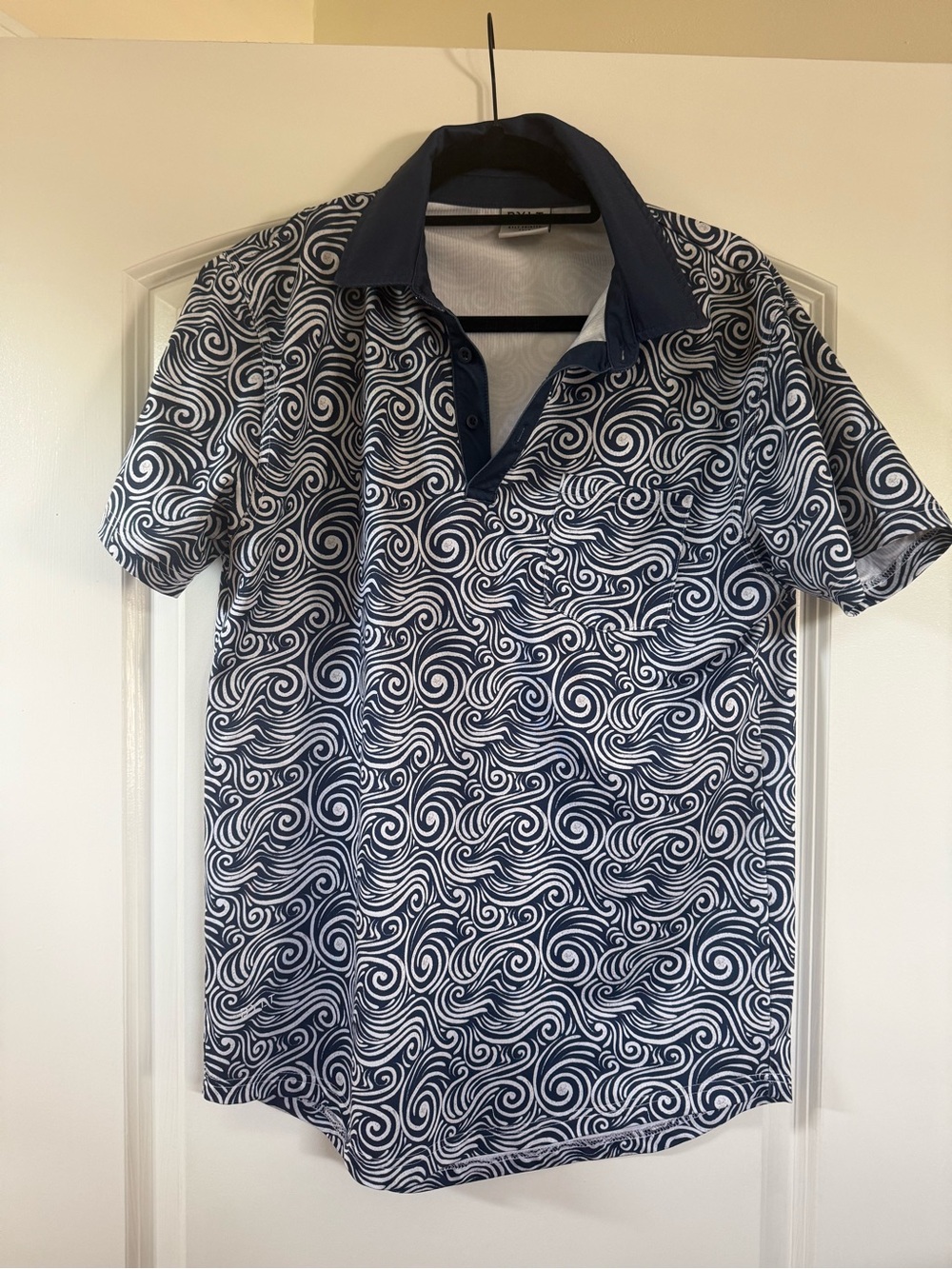 BYLT Navy Swirl Print Short-Sleeve Polo Shirt